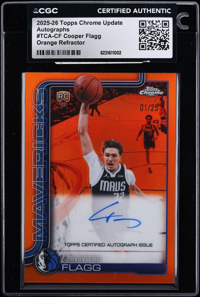 2025 Topps Chrome Update Orange Refractor Cooper Flagg ROOKIE AUTO 1/25 #TCA-CF