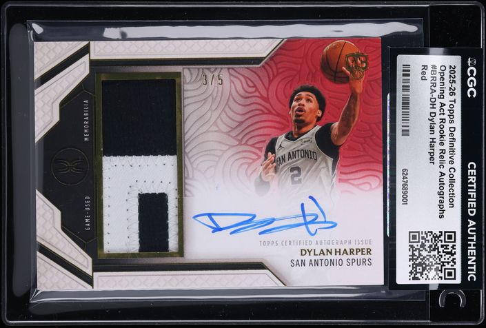 2025 Topps Definitive Coll Opening Act Red Dylan Harper ROOKIE PATCH AUTO /5 #BRRA-DH
