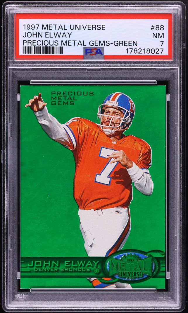 1997 Metal Universe Precious Metal Gems PMG Green John Elway /15 #88 NRMT